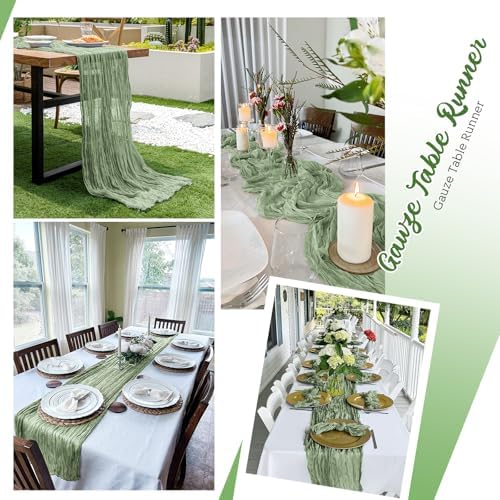 16 Pack Sage Green Cheesecloth Table Runners 20x120 Inch Gauze Table Runner Cheese Cloth 10FT Green Table Runner Rustic Sheer Runner for Wedding Baby Shower Birthday Party Table Decor - Image 5