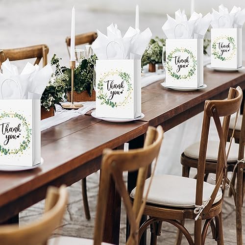 PerKoop 60 Pack Thank You Paper Gift Bags, Eucalyptus Leaf, White, Green - Image 6