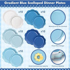350 Pcs Blue Party Supplies Set - Blue Paper Plates and Napkins Set Include Gradient Blue Scalloped Paper Plate Napkin Cup Spoon Fork Knife for Birthday, Baby Shower, Wedding Forest Events - Image 4