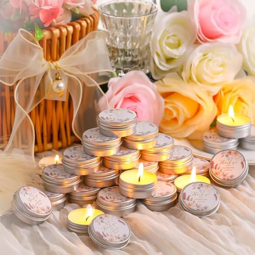 MTLEE 50 Pcs Boho Beige Floral Wedding Candles Gift Favors for Guests 1 oz - Image 2