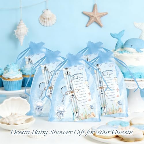 145 Pieces Under the Sea Baby Shower Favors for Guest Ocean Animal Ballpoint Pens and Keychains Gifts Bulk Retractable Baby Shower Pens Gender Reveal Greeting Cards Souvenirs Prizes Party Supplies - Image 5