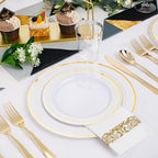 350 Pieces White and Gold Plastic Plates - 50 Guest Dinnerware Set Include 100 Plates, 50 Gold Plastic Silverware, 50 Paper Napkins and 50 Cups for Wedding/Baby Shower/Birthday/Party - Image 3