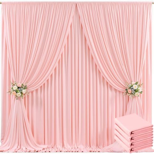 4 Panels Blush Pink Backdrop Curtain for Parties Pink Wrinkle Free 20ft x 10ft Backdrop Drapes for Baby Shower Wedding Birthday Photo Gender Reveal Photography Polyester Fabric Background Decoration by Suppromo