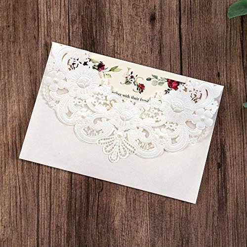 DORIS HOME 50pcs White Personalized Laser Cut Flora Lace Invitation Cards - Image 2