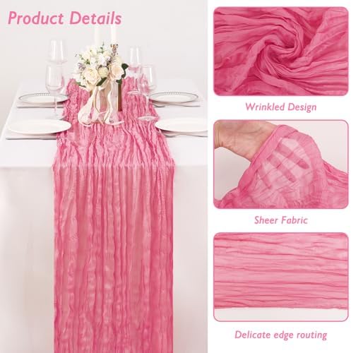 6 Pack Rose Pink Cheesecloth Table Runner 120 Inch Boho Wedding Decor - Image 3