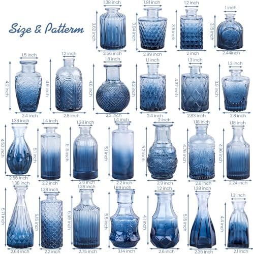 TBWIND 24pcs Blue Glass Bud Vases Set, Small Vases for Flowers - Image 2