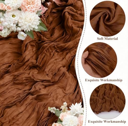24 Pack Brown Cheesecloth Table Runner 17"x108" Boho Gauze Fabric Table Runner Vintage Rustic Sheer Runners for Wedding Party Bridal Baby Shower Table Decorations - Image 6