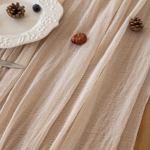 6Pcs Light Beige Cheesecloth Table Runner 120 Inches for Party Home Decor - Image 4