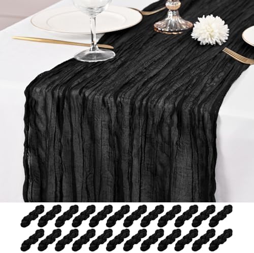 24 Pack Black Table Runner 10Ft Cheesecloth Table Runner Rustic Gauze Table Runners Romantic Long Sheer Fabric Cheese Cloth Table Runners for Wedding Party Bridal Baby Shower by Lumaycens