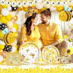 Party Inspo Bee Baby Shower Decorations, Honey Bee Baby Shower Supplies, A Little Honey Bee is On The Way Decorations Backdrop Balloon Banner Tablecloth Cake Topper Plates Napkins Forks Yellow 203PCs - Image 6