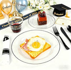 SUT 175 Pcs Black and Clear Plastic Dinnerware Set for 25 Guests, Include: 25 Dinner Plates, 25 Dessert Plates, 25 Pre Rolled Napkins With Silverware, 25 Cups, Disposable Plates for Party - Image 5