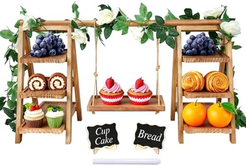 Wooden Cupcake Stand, Foldable 3 Tier Cupcake Display Stand, Walnut Brown by BuyNow