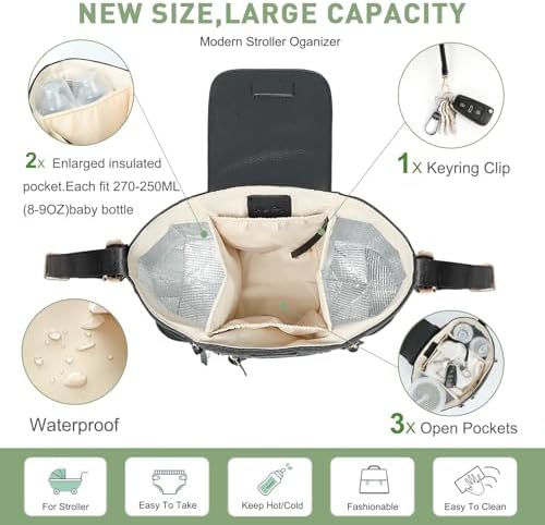 miss fong Universal Stroller Organizer with Insulated Cup Holder Stroller Caddy Baby Storage Bag with Adjustable Strap, Fits for like Uppababy, Baby Jogger, Britax, Umbrella - Image 2