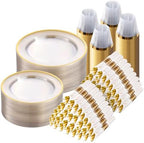 Goodluck 700 Piece Clear Gold Disposable Plastic Dinnerware Sets for Party by GoodLuck