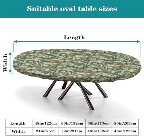 A Winter's Day Fabric Collection - Winter Chickadees White Print Oval Table Cloths Waterproof & Stain Resistant Elastic for Dining Camping Indoor and Outdoor Fits for 42" x 60" Oval Table - Image 4