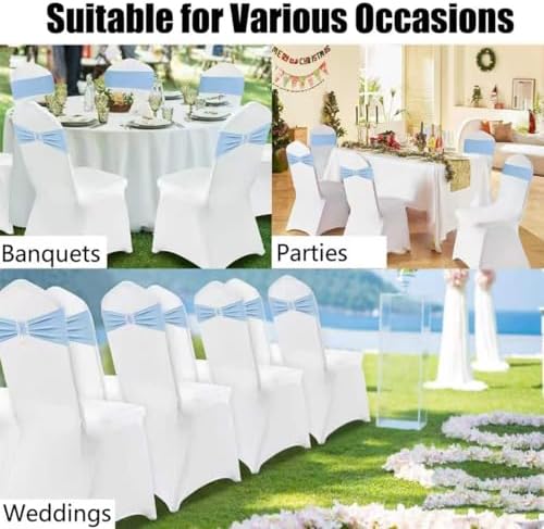 Spandex Baby Blue Chair Sashes Bows 50 PCS Stretch Chair Cover Band - Image 7