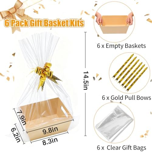 6 Set Sturdy Kraft Gift Baskets Empty Kit for Women, Men, Natural Wood Tone - Image 2