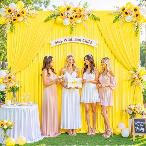 10ft x 7ft Yellow Backdrop Curtain for Parties Yellow Wrinkle Free Backdrop Drapes Panels for Birthday Party Baby Shower Wedding Photo Photography Polyester Fabric Background Decoration - Image 3