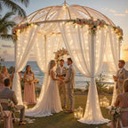 20ft x 10ft Cream White Chiffon Backdrop Curtain with Lights String for Parties,4 Panels Tulle Sheer Curtain Wedding Backdrop for Baby Shower Birthday Party Ceremony Reception Home Decorations - Image 6