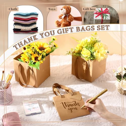 Windyun 50 Pcs Mini Paper Gift Bags with Handle 6 x 6 x 6'' Square Small Favor Bag with DIY Thank You Tag for Christmas Birthday Wedding Bridal Shower Bridesmaid Graduation Party (Kraft) - Image 3