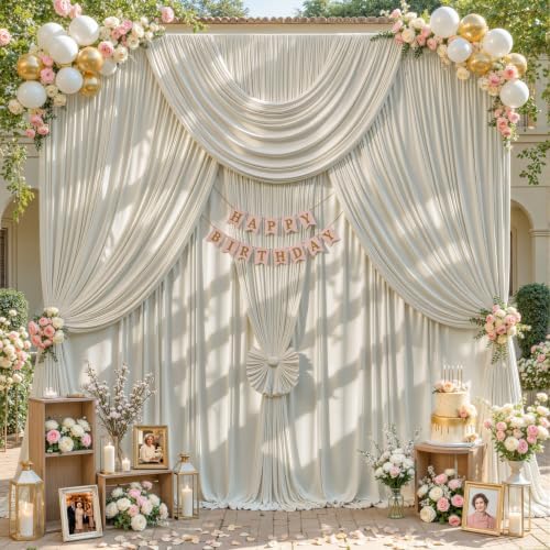 40ft x 10ft Beige Backdrop Curtains, 4 Panels Beige Drapes for Backdrop by LittleFunny