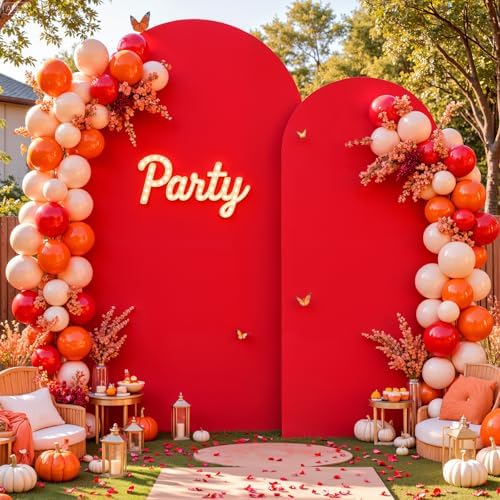 Red Arch Cover 2 Set-7.2 and 6ft Red Arch Backdrop Cover Spandex Fitted Christmas Arch Stand Covers Stretchy Backdrop for Birthday Party Baby Shower Bridal Shower Wedding Banquet Photo Background - Image 4