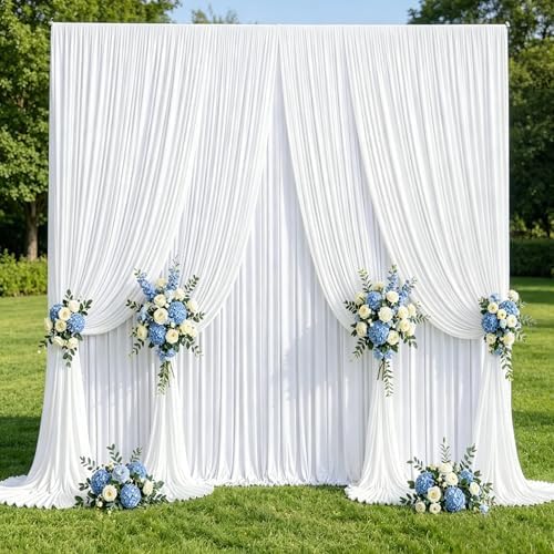 40x10ft White Backdrop Curtain Panels for Parties - Wrinkle Free Polyester Photo Curtain Backdrop Wedding Back Drop Fabric Drapes for Party Decorations Background for Photography by WishCare