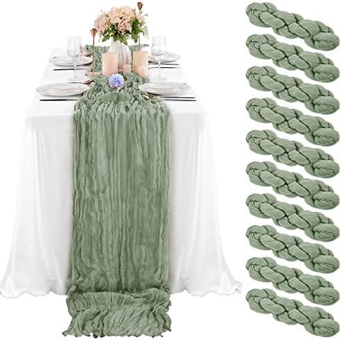 10 Pack Cheesecloth Table Runner 35 x 120 Inch, Sage Green by REWOMC