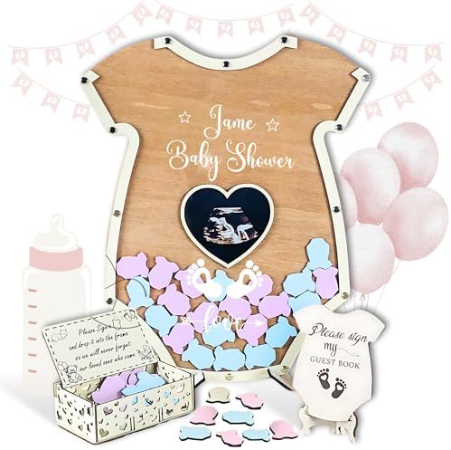 Baby Shower Guest Book Alternative Onesie Wooden Keepsake Gender Reveal by Handmade
