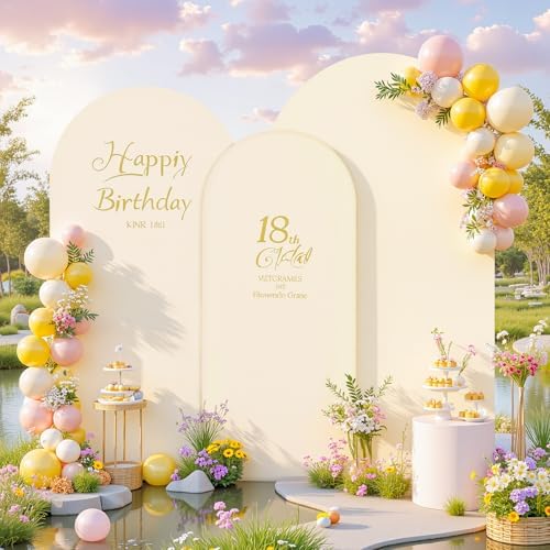 Beige Arch Backdrop Cover 7.2ft 6.6ft 6ft Arch Cover Set of 3 Arch Covers Stretchy Backdrop for Wedding Party Baby Shower Birthday Photography Spandex Arch Stand Covers Backdrop Curtains Decor - Image 2