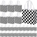 Lingvee 50 Pack Checkered Racing Gift Bag Bulk Black and White Checkered Flag Reusable Tote Bags with Handle Race Car Non Woven Candy Bags for Race Car Themed Birthday Party Decorations Supplies by Lingvee