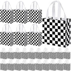 Lingvee 50 Pack Checkered Racing Gift Bag Bulk Black and White Checkered Flag Reusable Tote Bags with Handle Race Car Non Woven Candy Bags for Race Car Themed Birthday Party Decorations Supplies by Lingvee