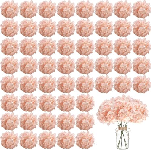 WEISPARK 100PCS Artificial Hydrangea Flowers, Fake Flowers Silk Hydrangea Full Flowers Heads with Stems for Wedding Home Party Shop Baby Shower Decor (Light Pink) by WEISPARK