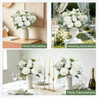 Peonies Artificial Flowers Bulk, 24 Bundles - Ivory White - Image 3