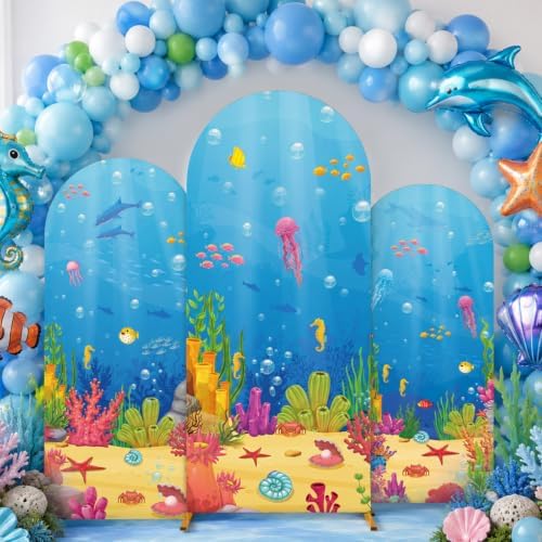3Pcs Under the Sea Arch Backdrop Covers Ocean Animal Party Decorations by chiazllta
