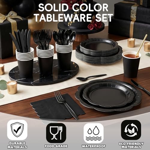 350 Pcs Black Decagonal Disposable Party Plates & Napkins Set - Image 6