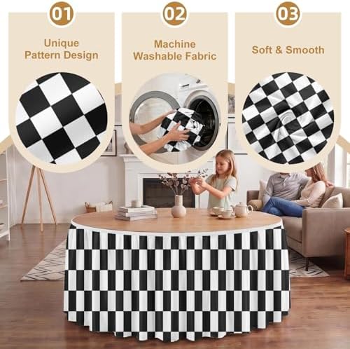 Sanwarm Table Skirt, 29" x 108", for Rectangular & Round Desk Checkered - Image 5