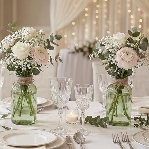 6 Pack Mason Jar Vases for Centerpieces, Green Glass Flower Vase - Image 5