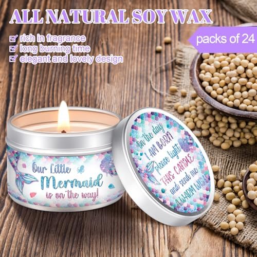 MTLEE Mermaid 24 Pcs Baby Shower Party Favors Candles Lavender Scented Baby Shower Favors for Guests Rustic Tealights Candles Gender Reveal Return Gifts(Colorful, 1.2 oz) - Image 3
