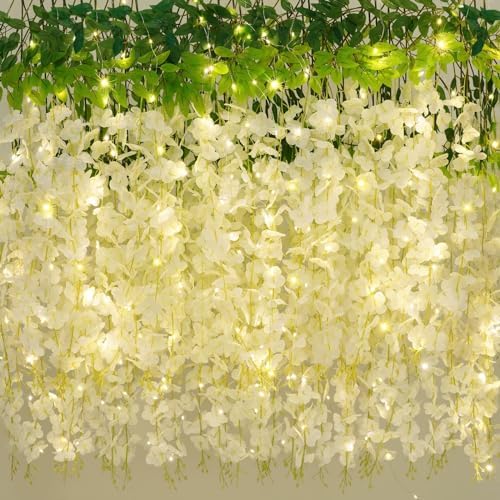 60 Pack White Wisteria Hanging Flowers, Fake Hanging Flowers for Decoration, Artificial Hanging Flowers, Vines for Bedroom, Flower Garland for Home, Party, Garden, Wall, Wedding Decoration(3.6 Ft/Pcs) - Image 5