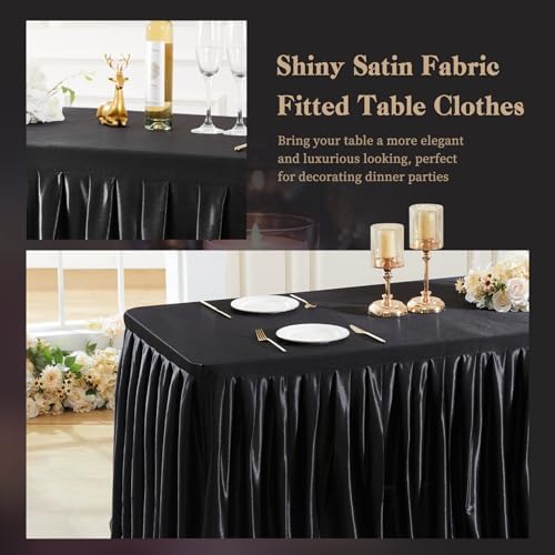 6 Pack Black Satin Table Clothes for 6 Foot Rectangle Tables - 6FT Wrinkle Resistant Glitter Rectangle Tablecloths, Party Table Covers for Wedding Banquet, Baby Shower, Birthday, Holiday Dinner - Image 6