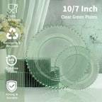 U-QE 60PCS Clear Green Plastic Plates, Beaded Plates Disposable Heavy Duty - Image 3