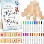 Qilery 75 Pcs Baby Shower Game Sign Kit Wood Blocks, Blue, Bear by Qilery