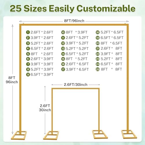 8FT x 8FT Backdrop Stand Kit - Gold Portable Adjustable Stand,Square Metal Arch Party Frame for Wedding/Baby Shower/Birthday Parties/Banquet - Image 4