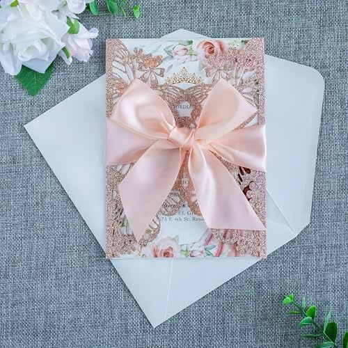 20 PCS 5.12x7.2 Butterfly Personalized Quinceanera Invitation, Customized XV Anos Laser Cut Invitation Cards with Envelopes (Rose Gold Personalized) - Image 6