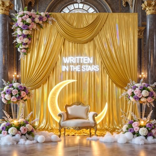 10x10ft Gold Sequin Backdrop Curtains Wedding Party Glitter Curtain Backdrop Fabric Shimmer Drapes Backdrop Bridal Baby Shower Birthday Christmas Photoshoot Background Photography 5x10FT，2 Panels - Image 3