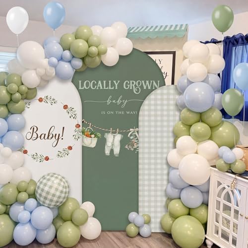 Chunful 3 Pcs Locally Grown Baby Shower Arch Backdrop Cover Baby is On The Way Photo Background Decor 2-Sided Round Top Backdrop Arch Cover for Wedding Birthday Party 6 ft/5 ft/4 ft (Sage Green) - Image 3
