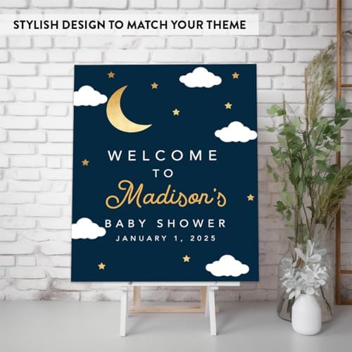 Andaz Press Personalized Large Canvas Baby Shower Welcome Sign, 16 x 20 Inches, Twinkle Twinkle Little Stars, Guestbook Alternative, Custom Baby Shower Sign, for Twinkle Twinkle Little Stars Theme - Image 3