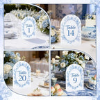 Blue Toile Themed Wedding Acrylic Table Number 1-20 with 20Pcs Stands, 5"x7" Blue Floral Place Card Centerpiece Decor Indoor Outdoor Wedding Bridal Shower Anniversary Party Reception - Image 2