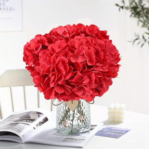 AVIVIHO 105Pcs Red Fake Flowers Hydrangea Artificial Flowers Bulk (Not Squished, No Steaming Need) Silk Flowers with Stems for Wedding Decor,Home,Baby Shower,Table Centerpieces Decoration - Image 2